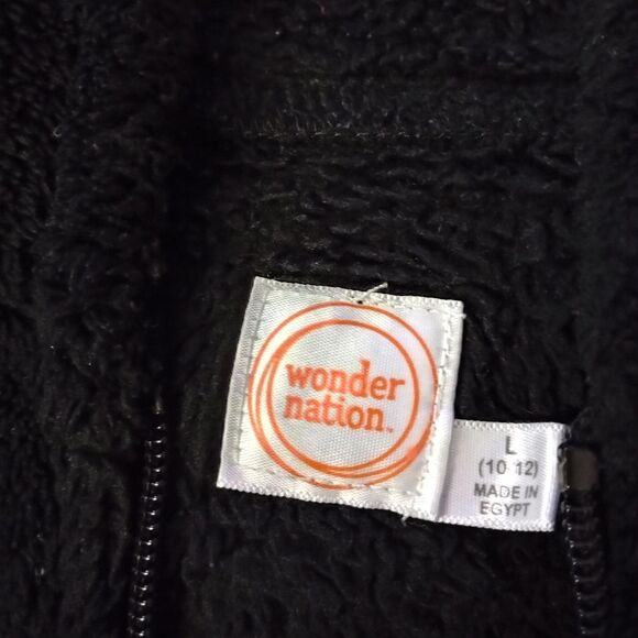 Wonder Nation Black Sherpa Hooded Zip Up Jacket Size Large 10/12 - Picture 3 of 8